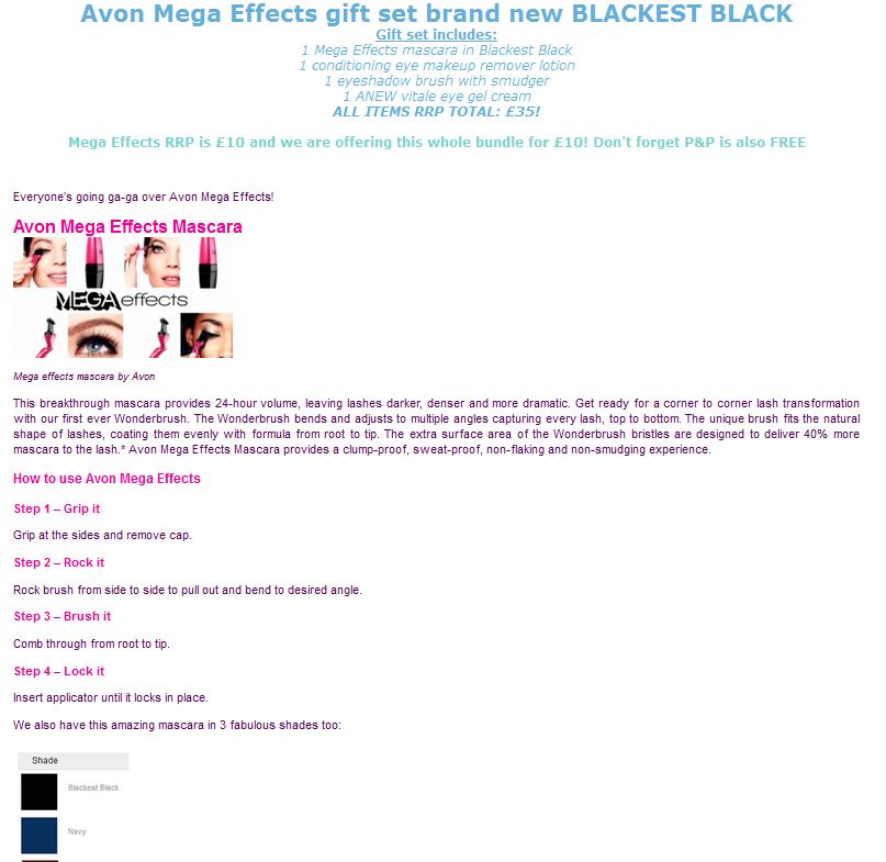 Avon Mega Effects eBay listing