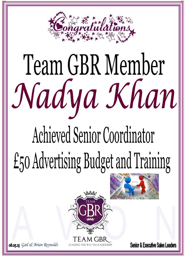 Nadya Khan Senior Coordinator  Avon campaign 8 incentive achiever