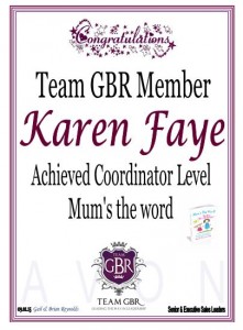 Avon Campaign 1 and 2 Incentive achievers: Karen Faye Coordinator